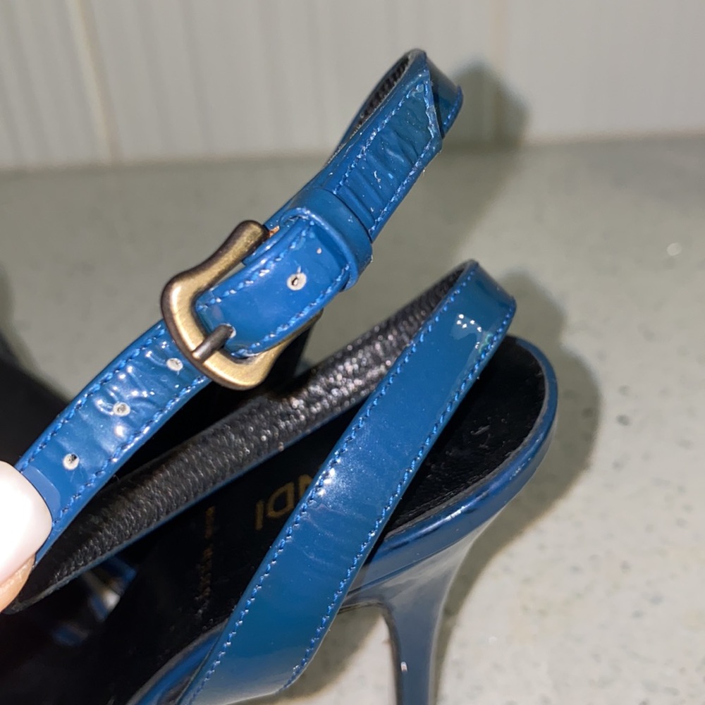 Fendi Designer Vintage Patent Leather Heel Shoes Sandals in Navy - Picture 7 of 7